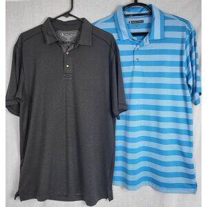 (2) Men's Pebble Beach Golf Polo Shirts Size L Performance Blue & Dark Gray